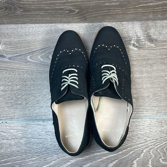 Cole Haan Gramercy Black Leather Women’s Sz 7B Wingtip Lace Up Oxford Shoes - Picture 5 of 10